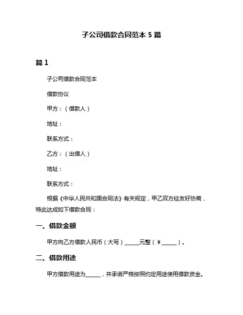 子公司借款合同范本5篇