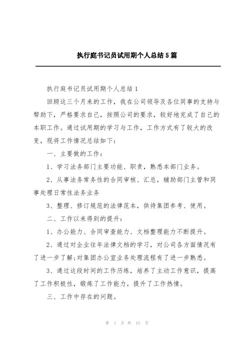 执行庭书记员试用期个人总结5篇