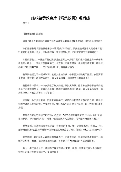 廉政警示教育片《蝇贪蚁腐》观后感