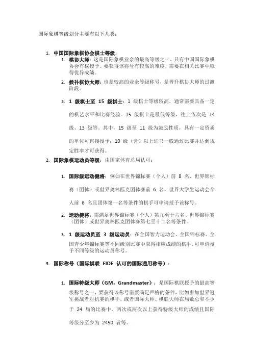 国际象棋等级划分表