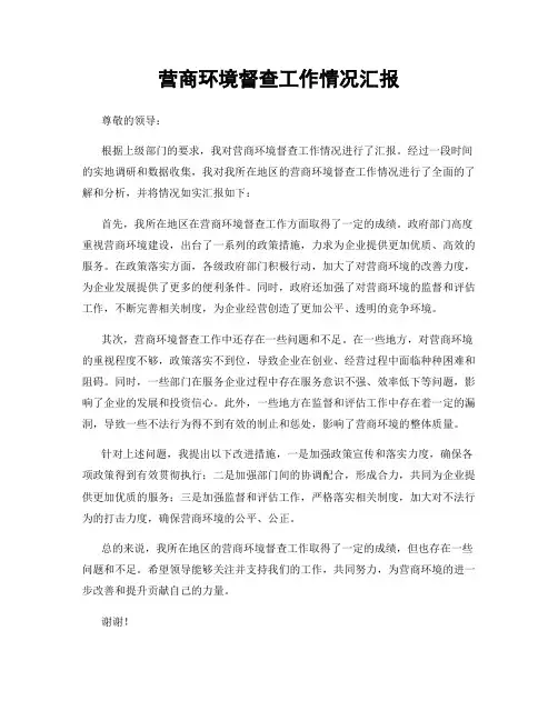 营商环境督查工作情况汇报