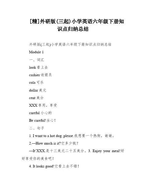 [精]外研版(三起)小学英语六年级下册知识点归纳总结