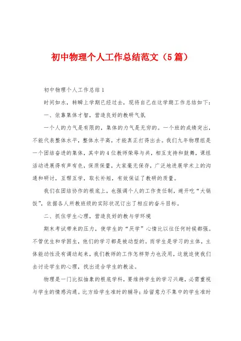 初中物理个人工作总结范文(5篇)