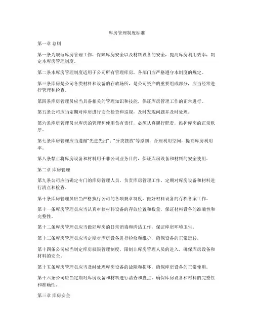 库房管理制度标准