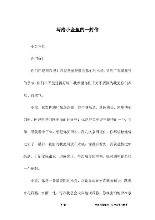 写给小金鱼的一封信