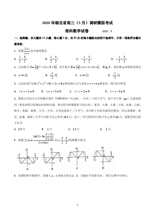 2020年湖北省高三(5月)调研模拟考试数学(理)试题及答案