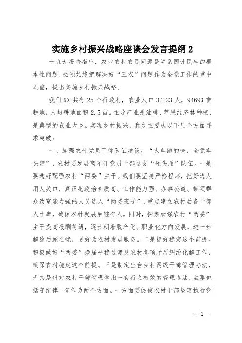 实施乡村振兴战略座谈会发言提纲2