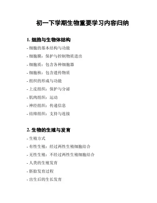初一下学期生物重要学习内容归纳