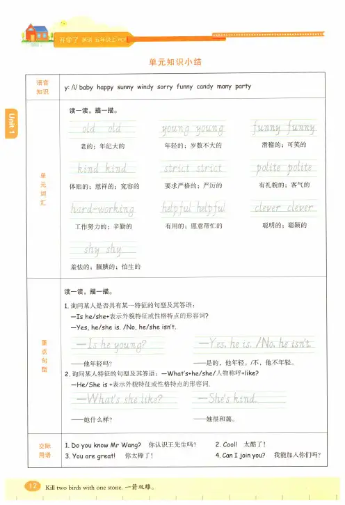 小学英语人教版PEP五年级上 Unit1 What's he like 思维导图知识归纳