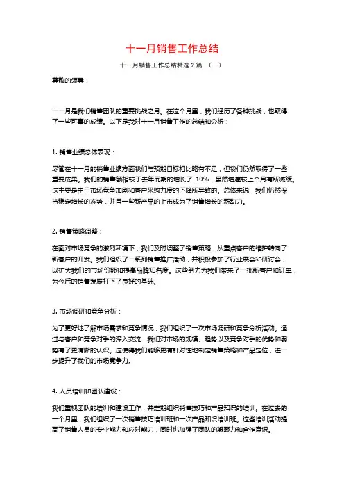 十一月销售工作总结2篇