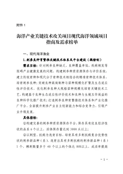 海洋产业关键技术攻关项目现代海洋领域项目指南及需求榜单说明书