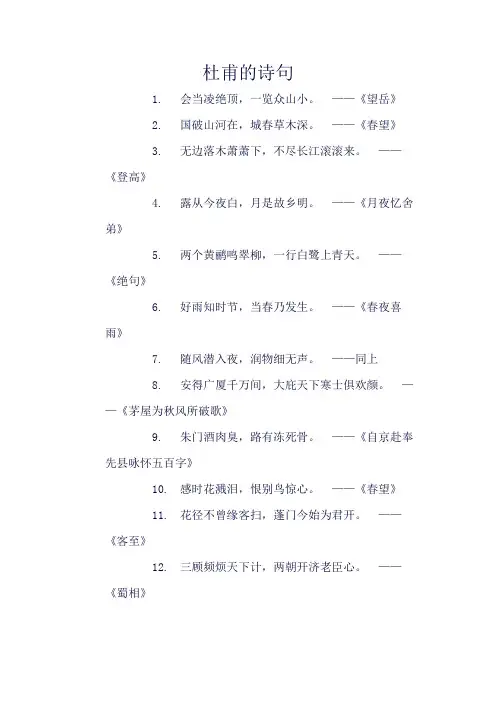 关于杜甫的诗句
