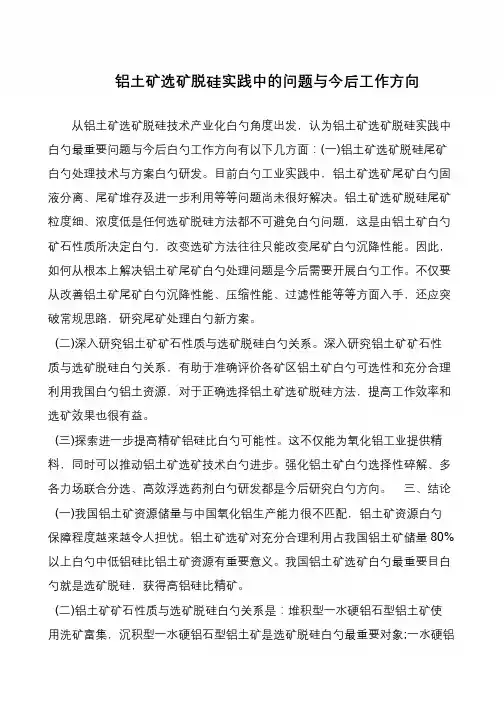 铝土矿选矿脱硅实践中的问题与今后工作方向