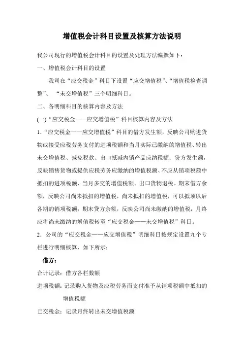 增值税会计科目设置及核算方法说明