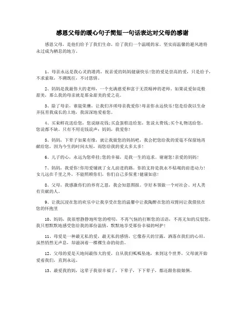 感恩父母的暖心句子简短一句话表达对父母的感谢