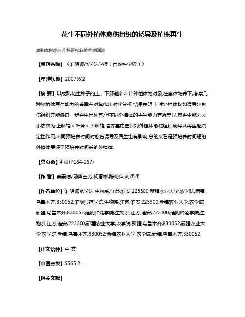 花生不同外植体愈伤组织的诱导及植株再生