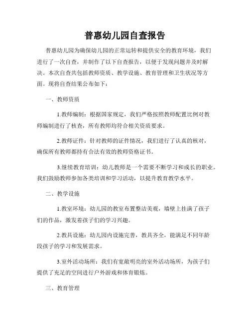 普惠幼儿园自查报告