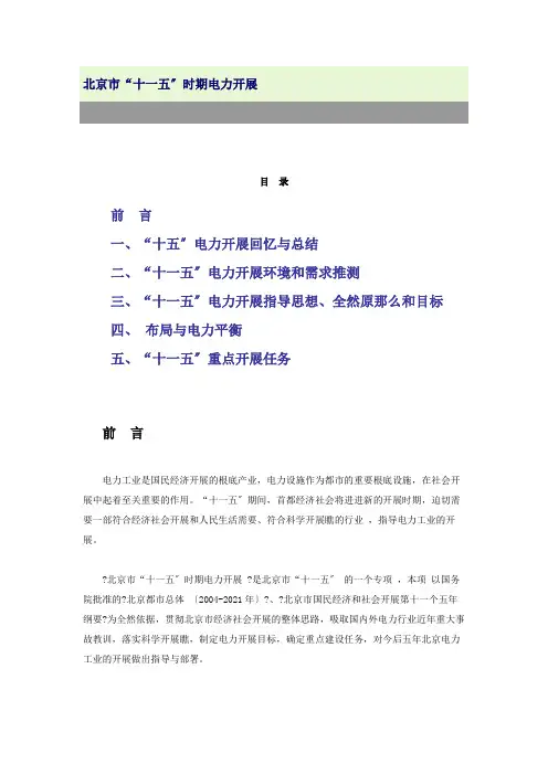 北京市“十一五”时期电力发展规划(061230)