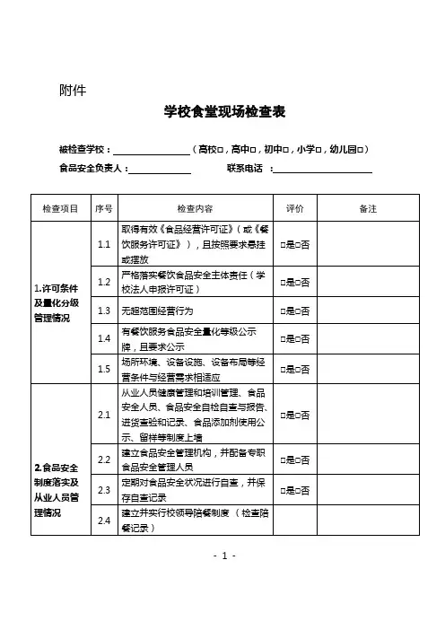 学校食堂现场检查表.doc