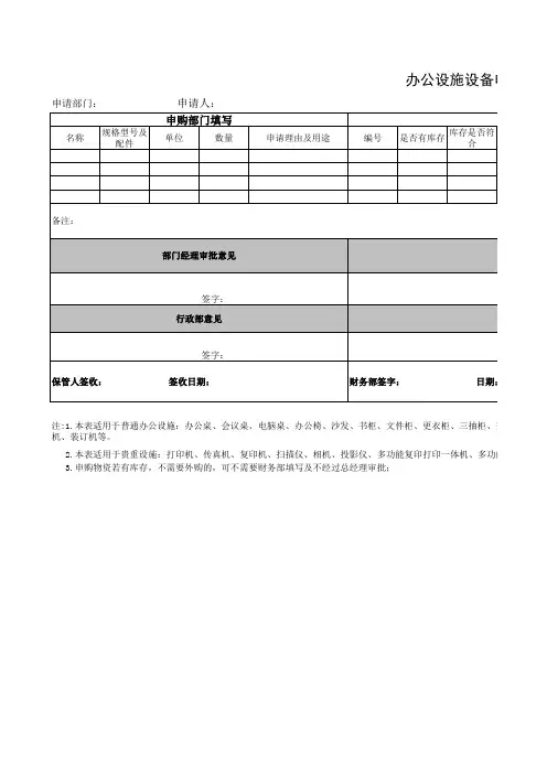办公设施设备申购单 模板