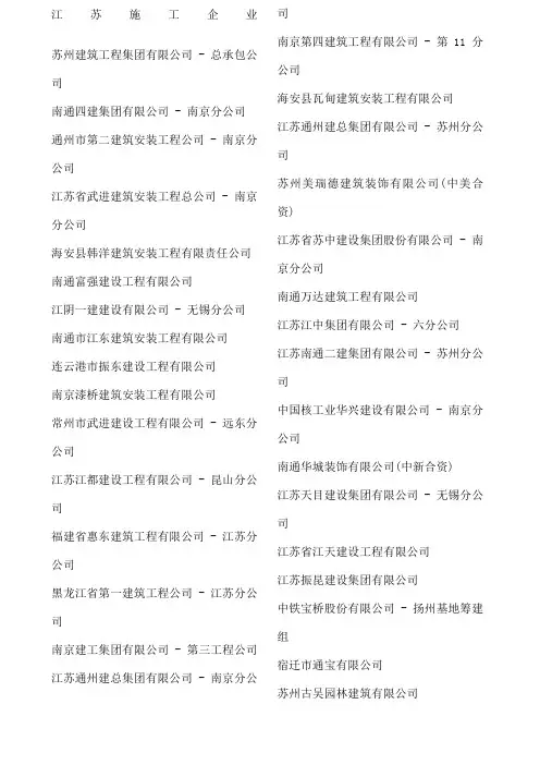 江苏所有施工企业名单