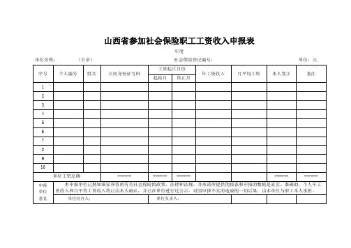 山西省参加社会保险职工工资收入申报表【模板】