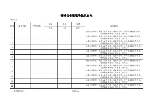 机械登记总台帐、进退场台账