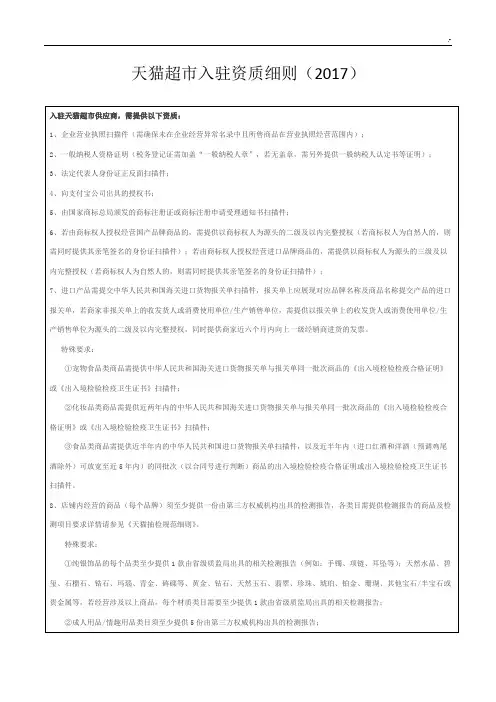 天猫超市入驻资质详细介绍