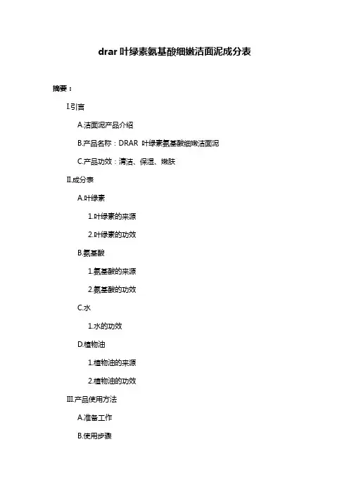 drar叶绿素氨基酸细嫩洁面泥成分表
