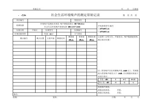 社会生活环境噪声的测定原始记录