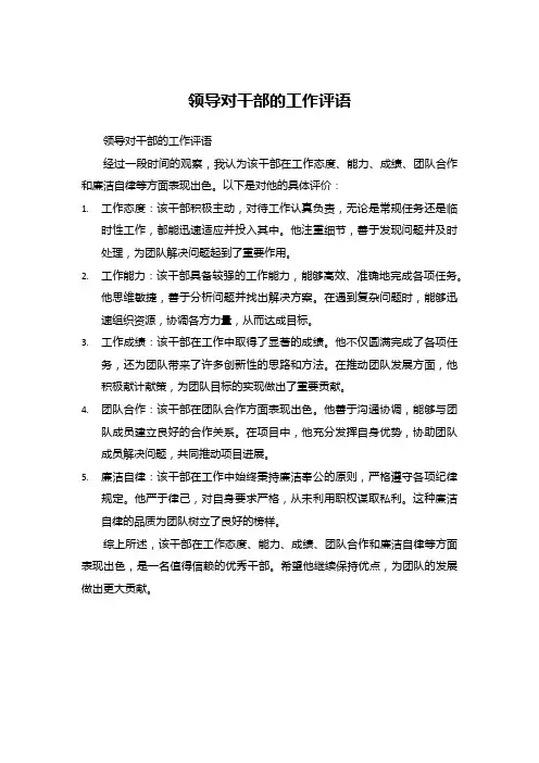 领导对干部的工作评语