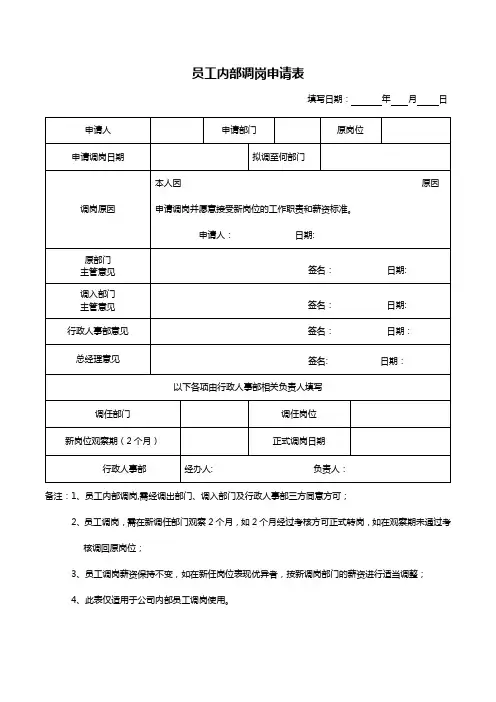 员工调岗申请表