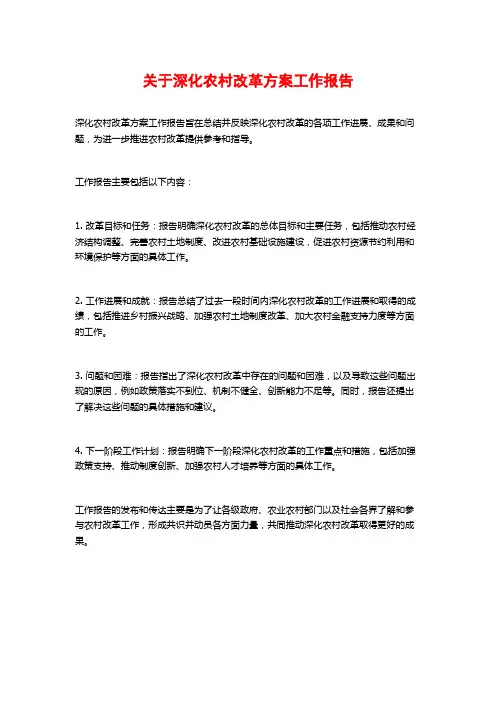 关于深化农村改革方案工作报告
