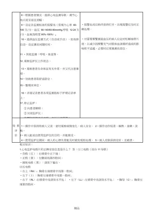 心电监护仪的操作流程及评分标准