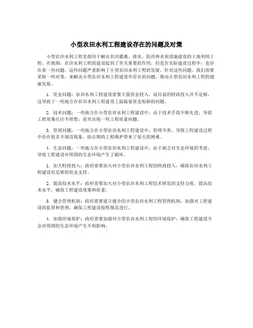 小型农田水利工程建设存在的问题及对策