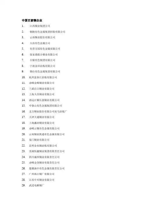 中国百家铜企业