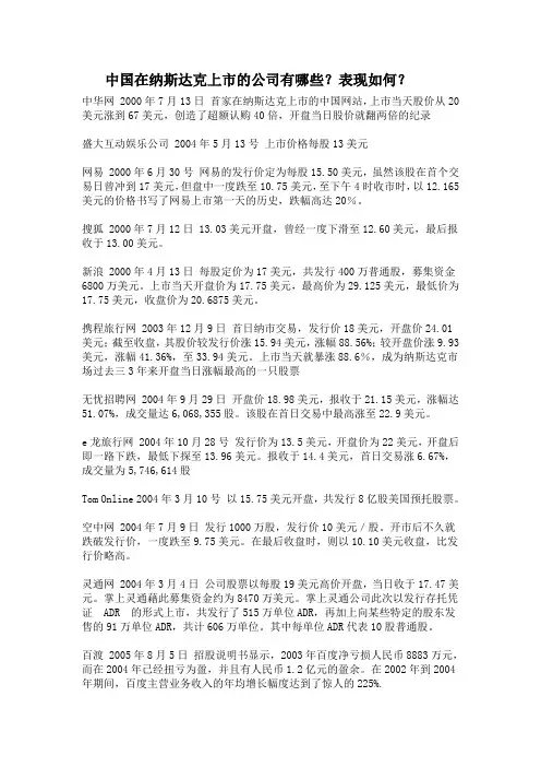 中国在纳斯达克上市的公司有哪些范文
