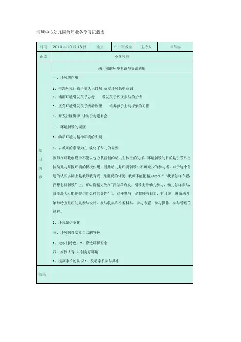 河塘中心幼儿园教师业务学习记载表