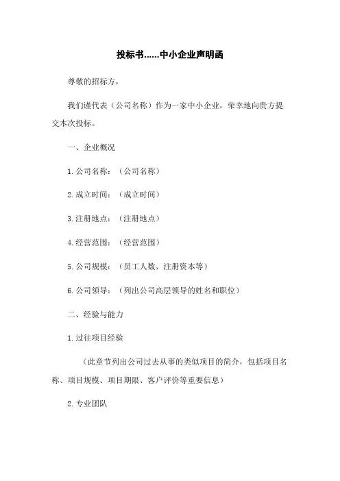 投标书------中小企业声明函