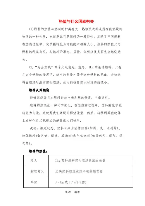 初中九年级物理热值与什么因素有关