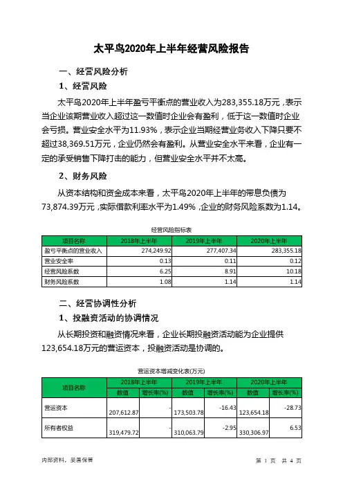 太平鸟2020年上半年经营风险报告