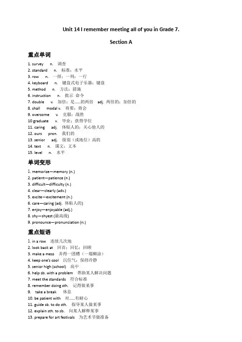 (人教版)九年级英语(上)Unit 14  重点单词、短语、句型