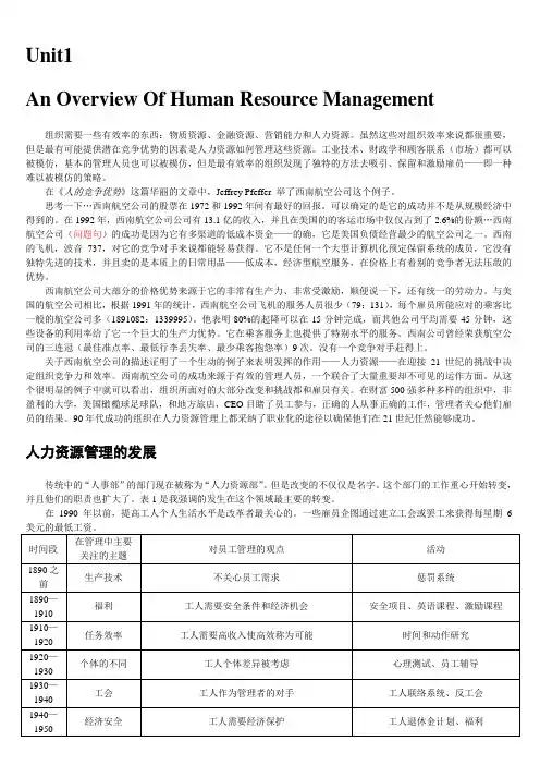 人力资源管理专业英语 Unit1-Unit4 翻译