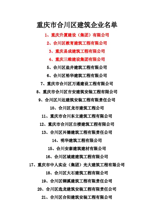 重庆市合川区建筑企业名单