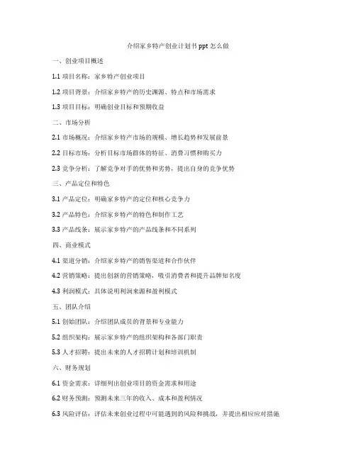 介绍家乡特产创业计划书ppt怎么做