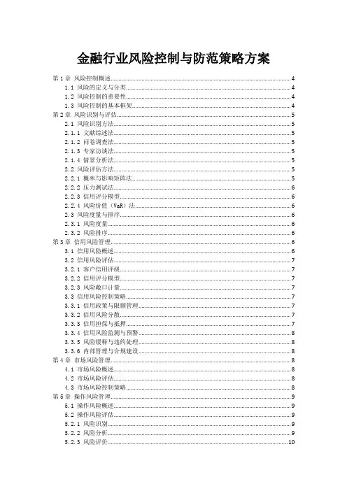 金融行业风险控制与防范策略方案