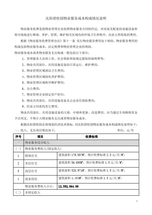 沈阳碧桂园物业服务成本构成情况说明  花山成本构成情况