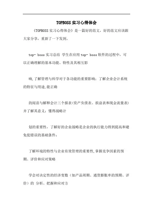 TOPBOSS实习心得体会