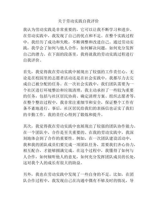 关于劳动实践自我评价
