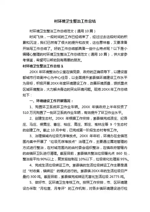 村环境卫生整治工作总结范文（通用10篇）